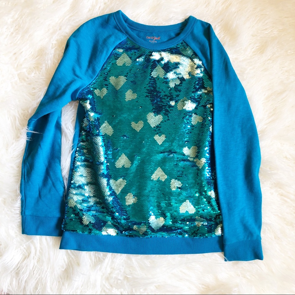 Cat & Jack Blue Sequin Heart Sweater